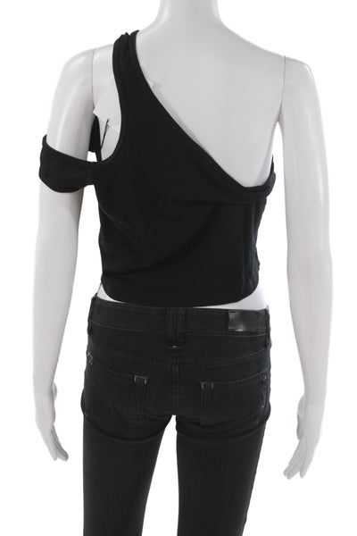 LNA Women Cropped Jersey Black Cotton Short Sleeve Top Size XS