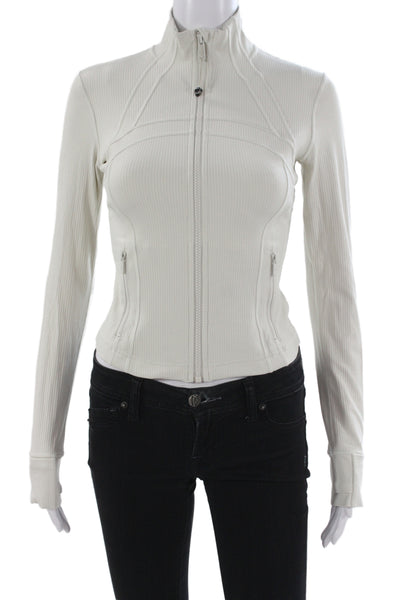 Lululemon Womens Windbreaker White High Neck Buttoned Striped Size 4