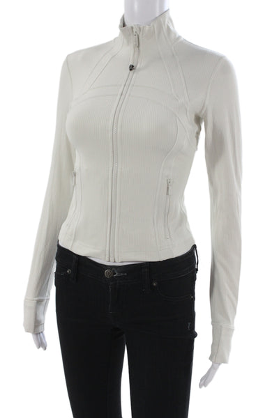 Lululemon Womens Windbreaker White High Neck Buttoned Striped Size 4