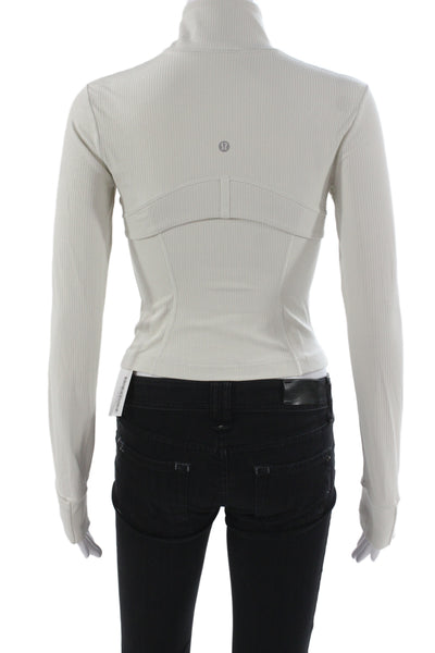 Lululemon Womens Windbreaker White High Neck Buttoned Striped Size 4