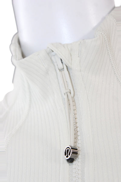 Lululemon Womens Windbreaker White High Neck Buttoned Striped Size 4