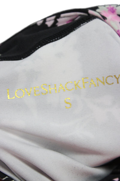 Love Shack Fancy Womens Crop Top Black Floral Long Sleeve Crew Neck Zip Size S