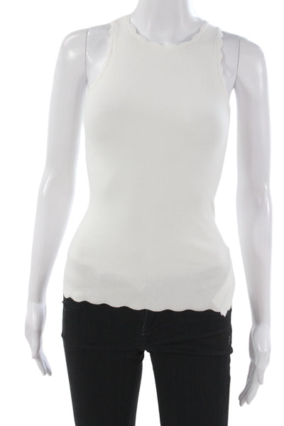 Minnie Rose Women Basic High Neck Tank White Sleeveless Solid Spring Size XS