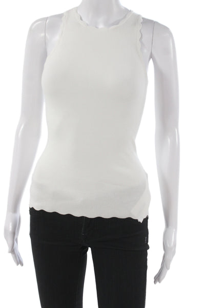 Minnie Rose Women Basic High Neck Tank White Sleeveless Solid Spring Size XS