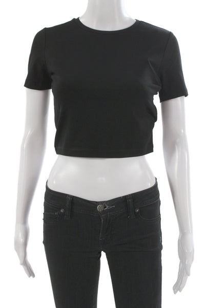 Zara Women Black Cropped Basic Short Sleeve T-Shirt Crew Neck Size S