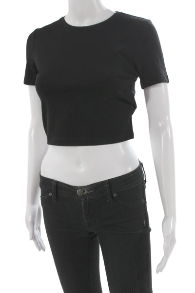 Zara Women Black Cropped Basic Short Sleeve T-Shirt Crew Neck Size S