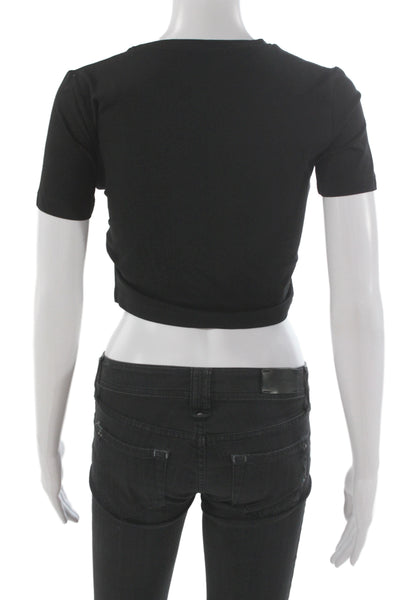 Zara Women Black Cropped Basic Short Sleeve T-Shirt Crew Neck Size S