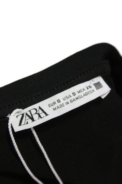 Zara Women Black Cropped Basic Short Sleeve T-Shirt Crew Neck Size S
