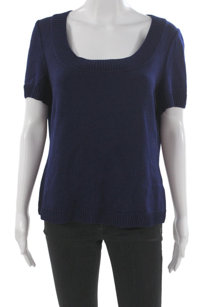 St. John Sport Marie Gray Women Dark Blue Square Neck Short Sleeve Top Size L