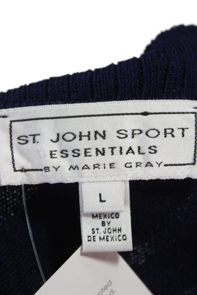 St. John Sport Marie Gray Women Dark Blue Square Neck Short Sleeve Top Size L