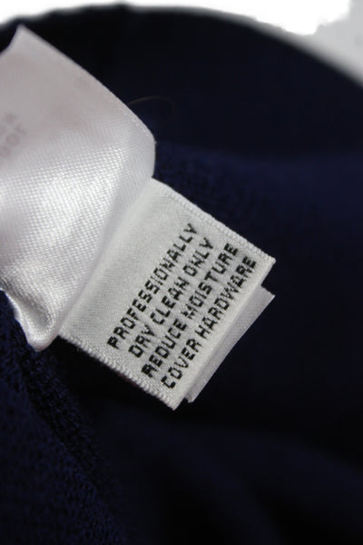 St. John Sport Marie Gray Women Dark Blue Square Neck Short Sleeve Top Size L