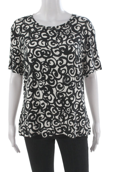 St. John Womens Black Geometric Basic T-Shirt Short Sleeve Size XL