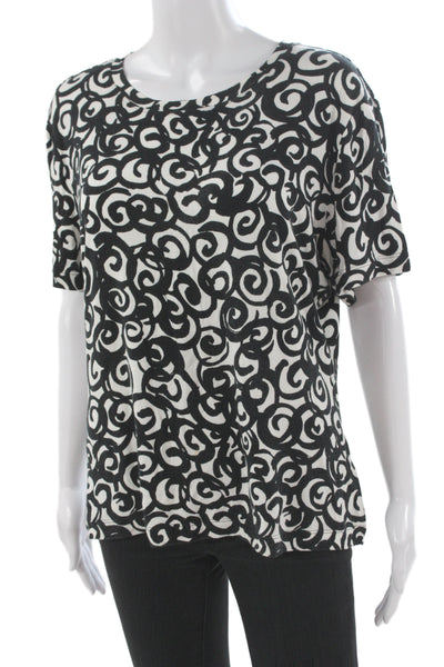 St. John Womens Black Geometric Basic T-Shirt Short Sleeve Size XL