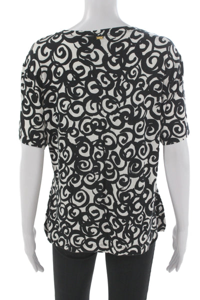 St. John Womens Black Geometric Basic T-Shirt Short Sleeve Size XL