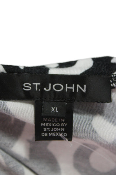 St. John Womens Black Geometric Basic T-Shirt Short Sleeve Size XL