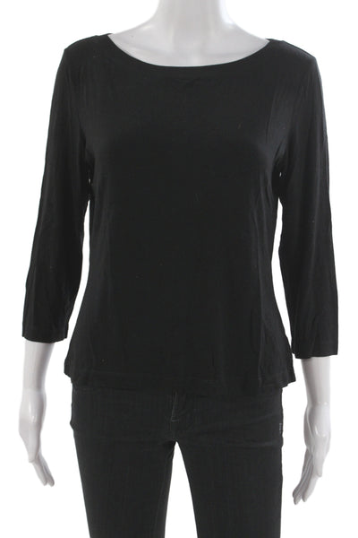 St. John Caviar Women Basic Cotton Black Round Neck 3/4 Sleeve T-Shirt Size L