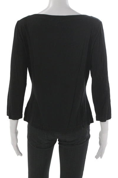 St. John Caviar Women Basic Cotton Black Round Neck 3/4 Sleeve T-Shirt Size L