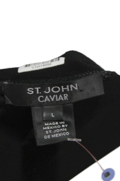 St. John Caviar Women Basic Cotton Black Round Neck 3/4 Sleeve T-Shirt Size L