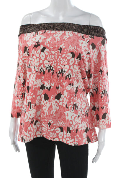 St. John Sport Womens Pink Floral Tunic Blouse 3/4 Sleeve Size L