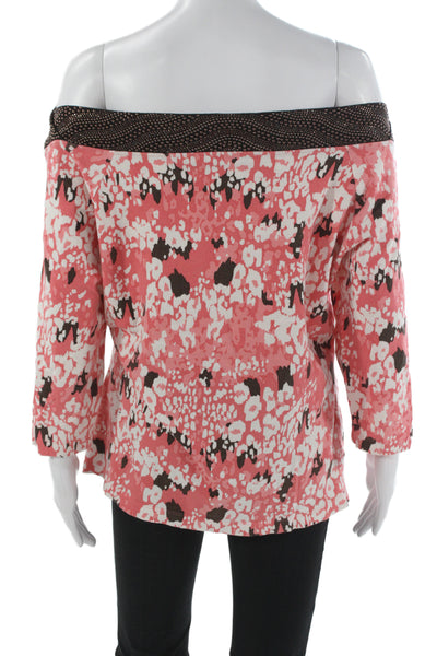 St. John Sport Womens Pink Floral Tunic Blouse 3/4 Sleeve Size L