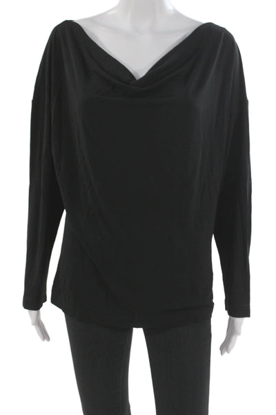 St. John Womens Basic Black Long Sleeve Solid Rayon Polyester Blouse Size L