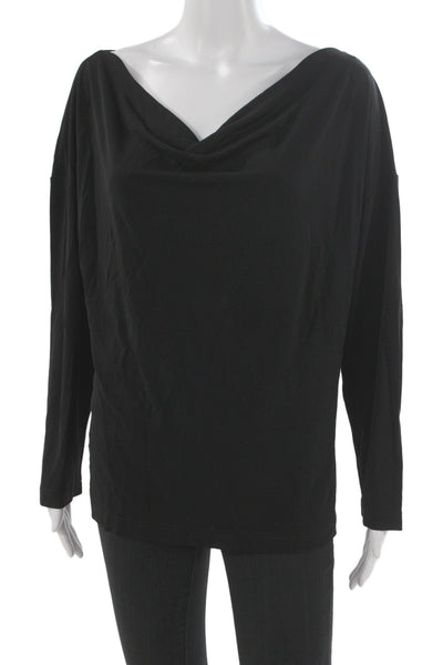 St. John Womens Basic Black Long Sleeve Solid Rayon Polyester Blouse Size L