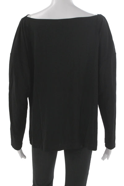 St. John Womens Basic Black Long Sleeve Solid Rayon Polyester Blouse Size L
