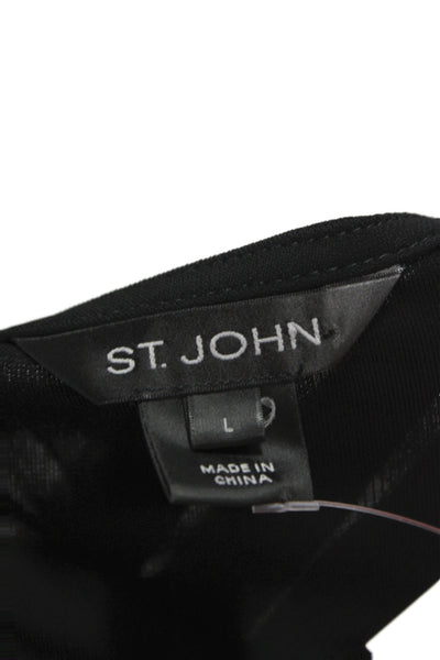 St. John Womens Basic Black Long Sleeve Solid Rayon Polyester Blouse Size L