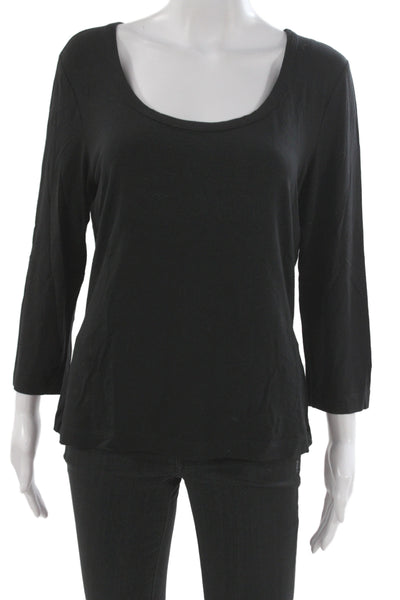 St. John Womens Basic Black Round Neck 3/4 Sleeve T Shirt Viscose Blend Size L