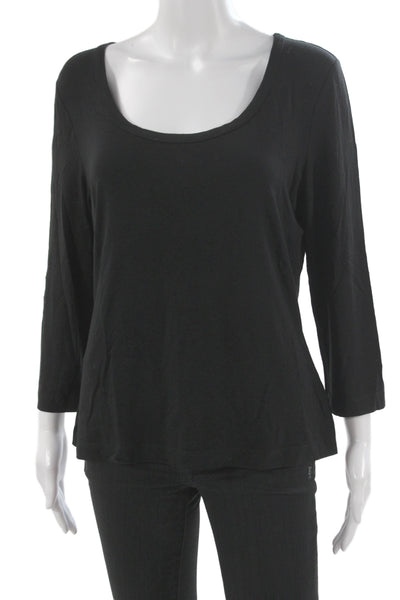 St. John Womens Basic Black Round Neck 3/4 Sleeve T Shirt Viscose Blend Size L