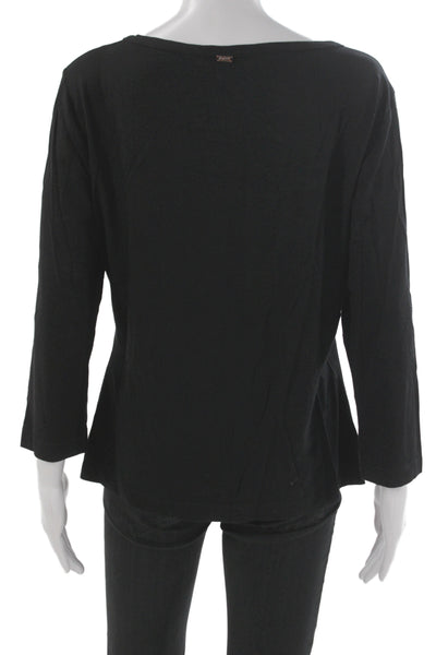 St. John Womens Basic Black Round Neck 3/4 Sleeve T Shirt Viscose Blend Size L