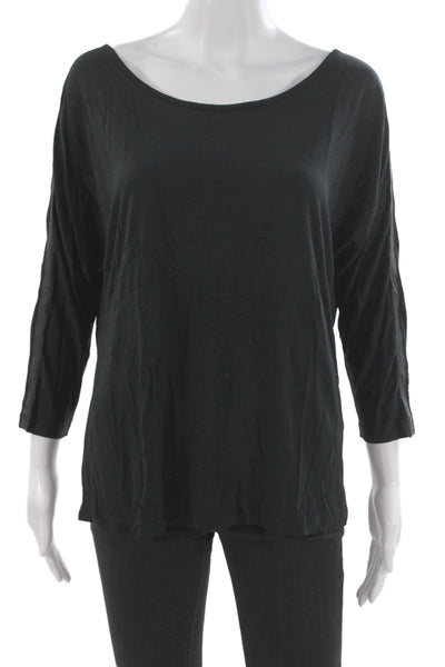 Vince Women Basic Black Rayon 3/4 Sleeve Round Neck T-Shirt Size L