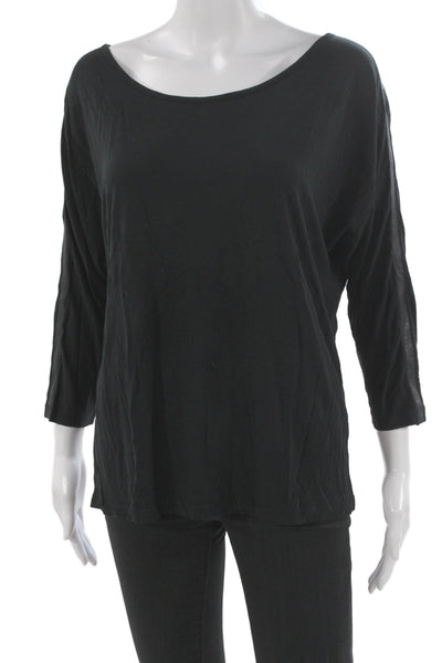 Vince Women Basic Black Rayon 3/4 Sleeve Round Neck T-Shirt Size L