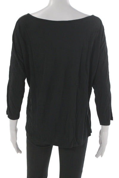 Vince Women Basic Black Rayon 3/4 Sleeve Round Neck T-Shirt Size L