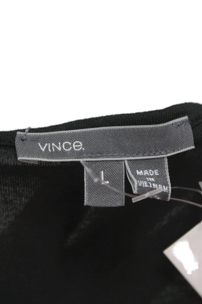 Vince Women Basic Black Rayon 3/4 Sleeve Round Neck T-Shirt Size L