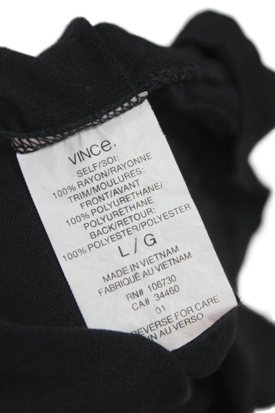 Vince Women Basic Black Rayon 3/4 Sleeve Round Neck T-Shirt Size L