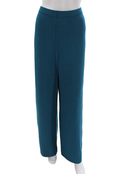 St. John Women Blue Knit Wool Polyester Dress Pants Classic Size 14
