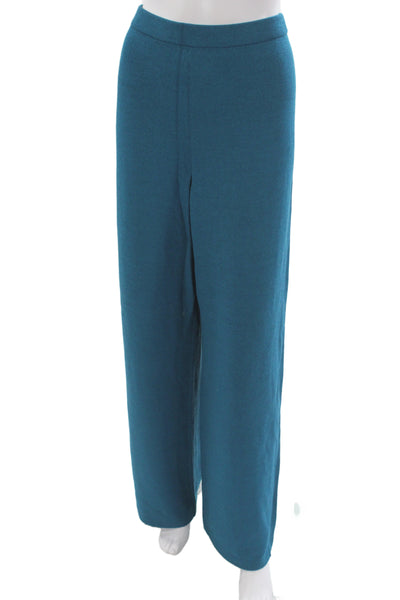 St. John Women Blue Knit Wool Polyester Dress Pants Classic Size 14