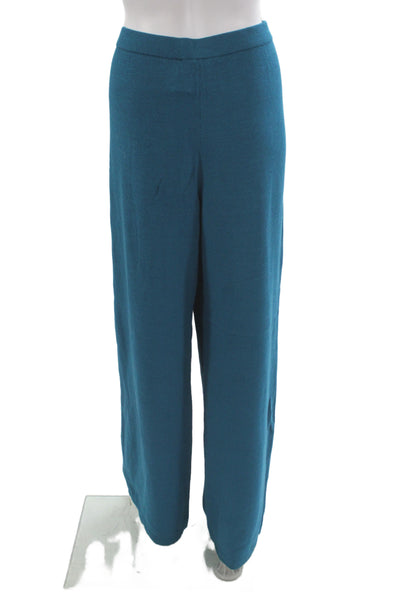 St. John Women Blue Knit Wool Polyester Dress Pants Classic Size 14