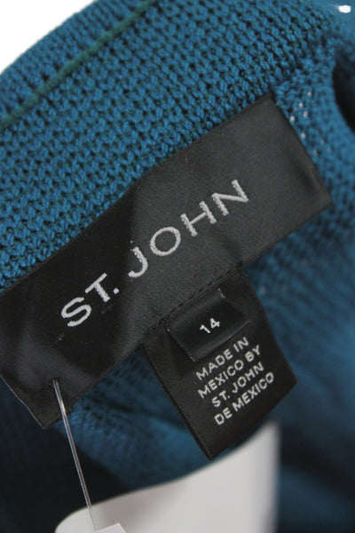 St. John Women Blue Knit Wool Polyester Dress Pants Classic Size 14