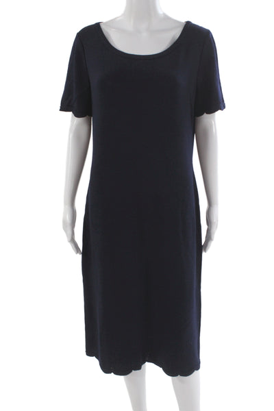 St. John Collection Womens Dark Blue Sweater Shift Dress Short Sleeve Size 12