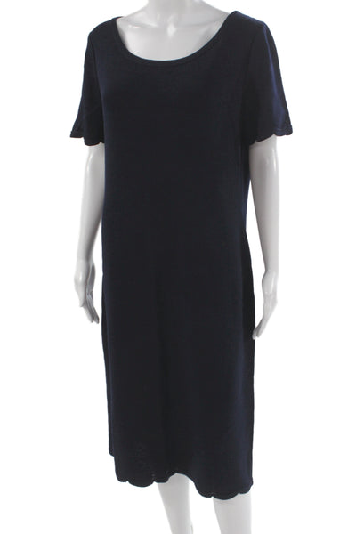 St. John Collection Womens Dark Blue Sweater Shift Dress Short Sleeve Size 12