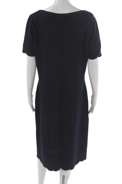 St. John Collection Womens Dark Blue Sweater Shift Dress Short Sleeve Size 12