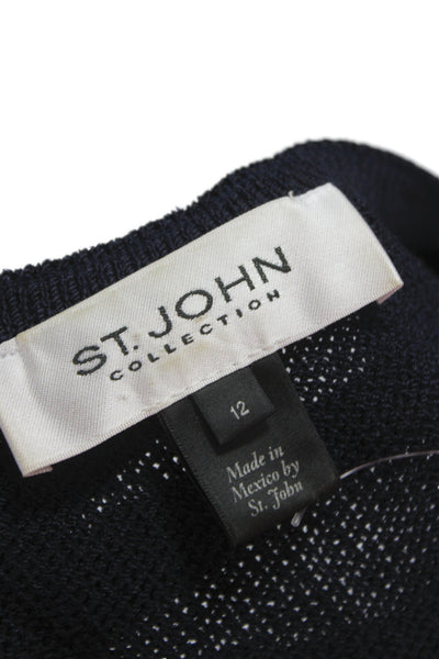 St. John Collection Womens Dark Blue Sweater Shift Dress Short Sleeve Size 12