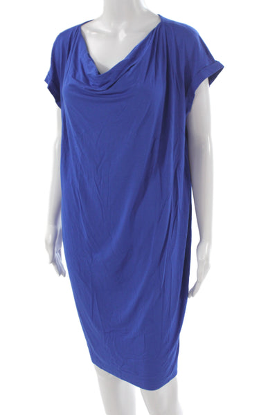 Eileen Fisher Womens Kaftan Tshirt Dress Blue Short Sleeve Viscose Lycra Size M