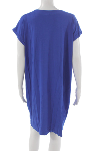 Eileen Fisher Womens Kaftan Tshirt Dress Blue Short Sleeve Viscose Lycra Size M