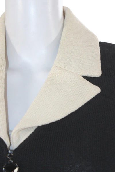 St John Collection Marie Gray Women Striped Black Coatigan Zip Collared Size 10