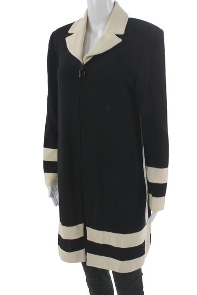 St John Collection Marie Gray Women Striped Black Coatigan Zip Collared Size 10