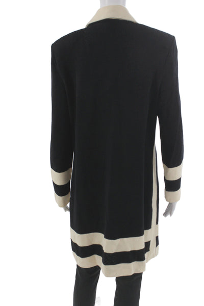 St John Collection Marie Gray Women Striped Black Coatigan Zip Collared Size 10