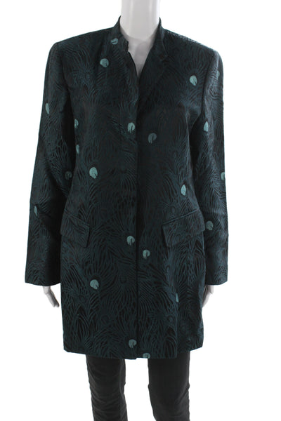 Dana Buchman Women Dark Blue Wool Acrylic Overcoat Bird Print Size 12